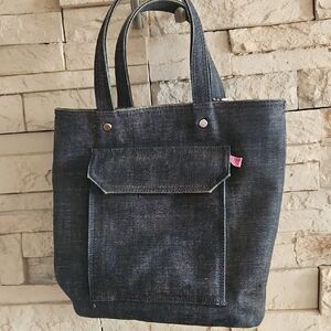 TILT Dark Blue Denim Tote with Front Pocket
